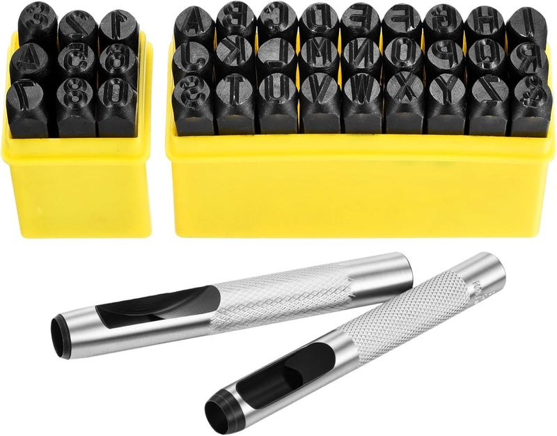WorkBless 36PCS Metal Stamping Kit, 5/16" (8mm) Steel Number and Letter Punch Set, Include A-Z Alphabet, Number 0-8, & Symbol, Stamping Tool for Imprinting Plastic, Wood, Leather, Jewelry - Image 1
